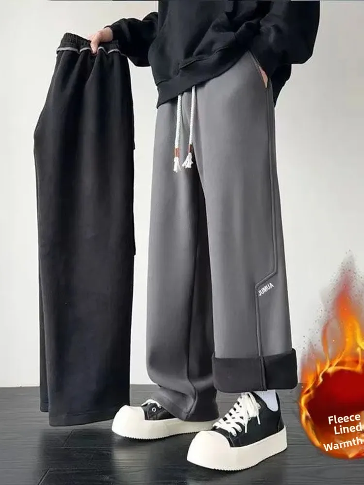 

Мужские зимние утепленные ветрозащитные повседневные брюки с флисовой подкладкой, прямого кроя, больших размеров, свободные, облегающие, спортивные штаны