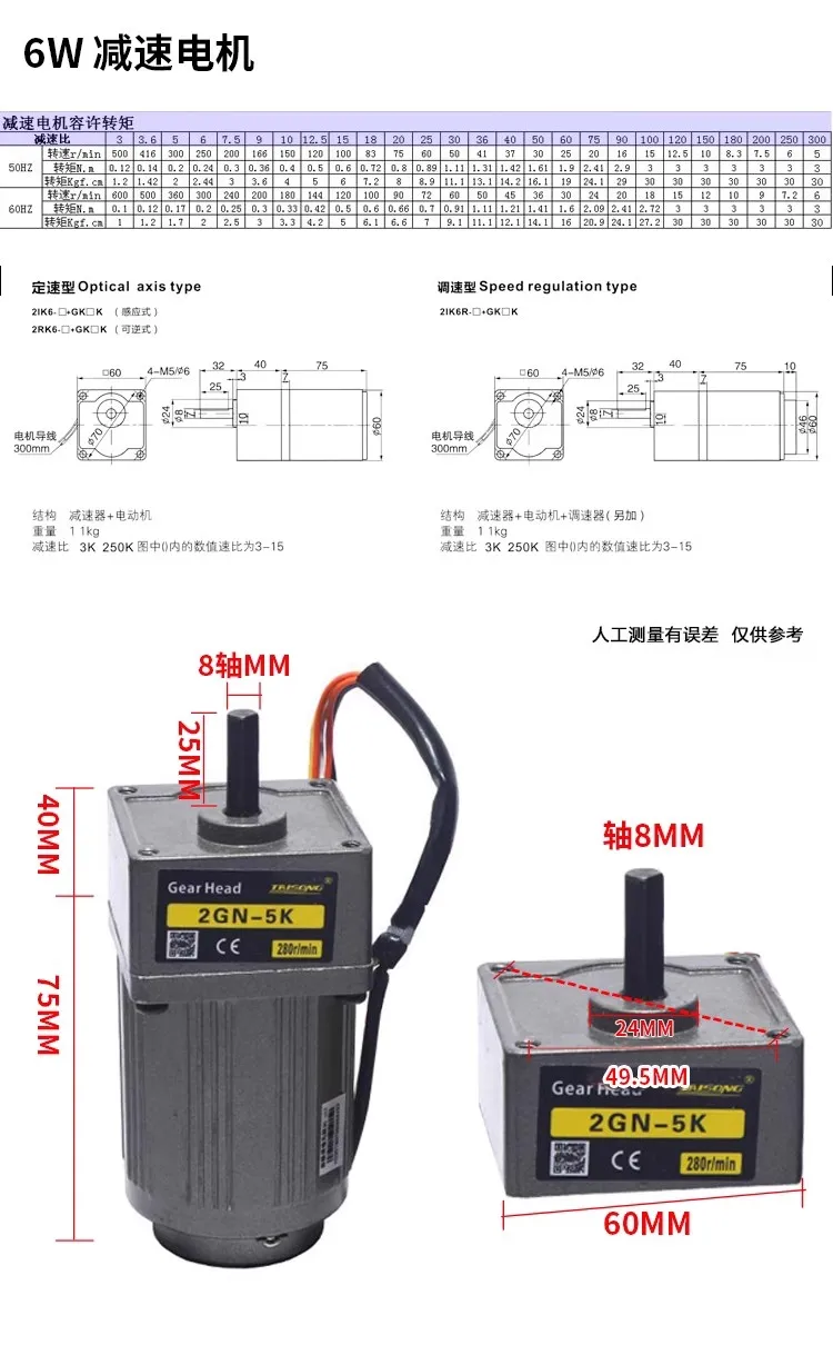 Imagem -03 - Motor de Redutor de Engrenagem ca com Regulador de Velocidade Ajustável Motor Monofásico cw Ccw 6w 220v 69415rpm 2ik6gn-c 2gn15k