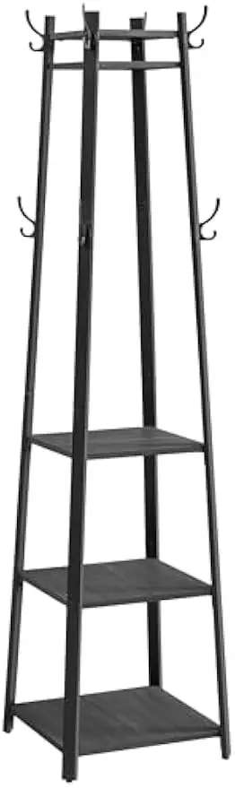 

Промышленная вешалка для одежды с 3-мя полками и крючками, отдельно стоящее дерево в прихожей для хранения вещей, темно-серый цвет