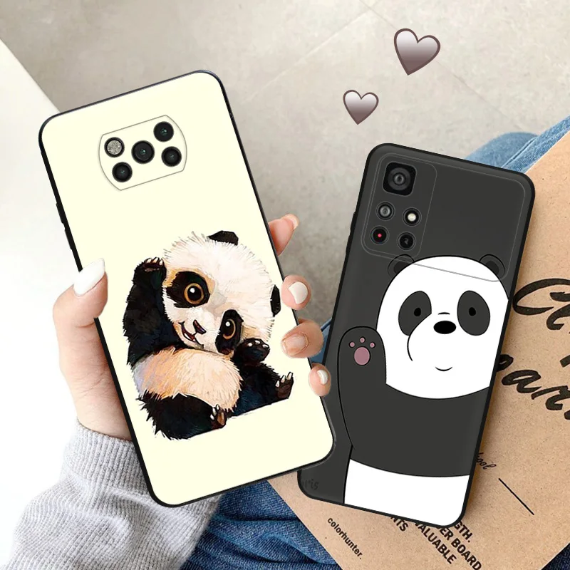 Phone Cases For Xiaomi Poco C40 C51 C50 C61 M5 M4 Pro M3 X5 X4 X3 F5 F4 F3 F1 14 A3X Bear Black Soft Anti-Drop Cute Panda Cover