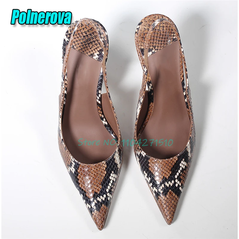 Sexy Brown Snake Patterned High Heels for Women fashion pointed toe back strap stiletto pumps summer elegant ladies party shoes