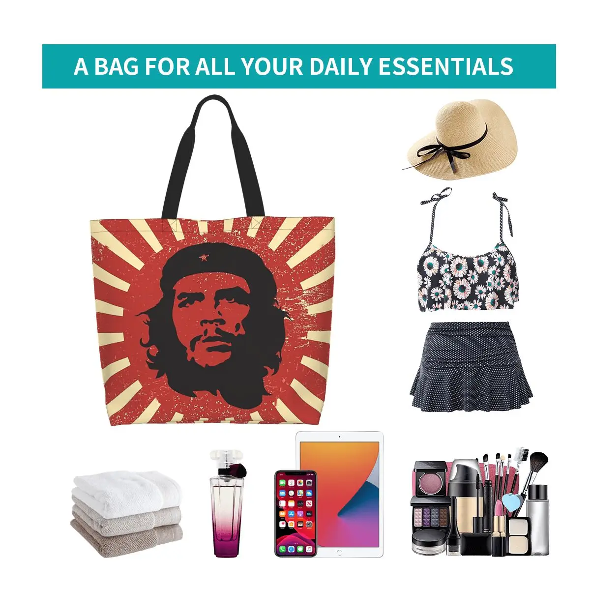 Che Guevara Shopping Tote Bag Canvas Large Capacity Shoulder Bags Shopper Grocery Handbag for Women