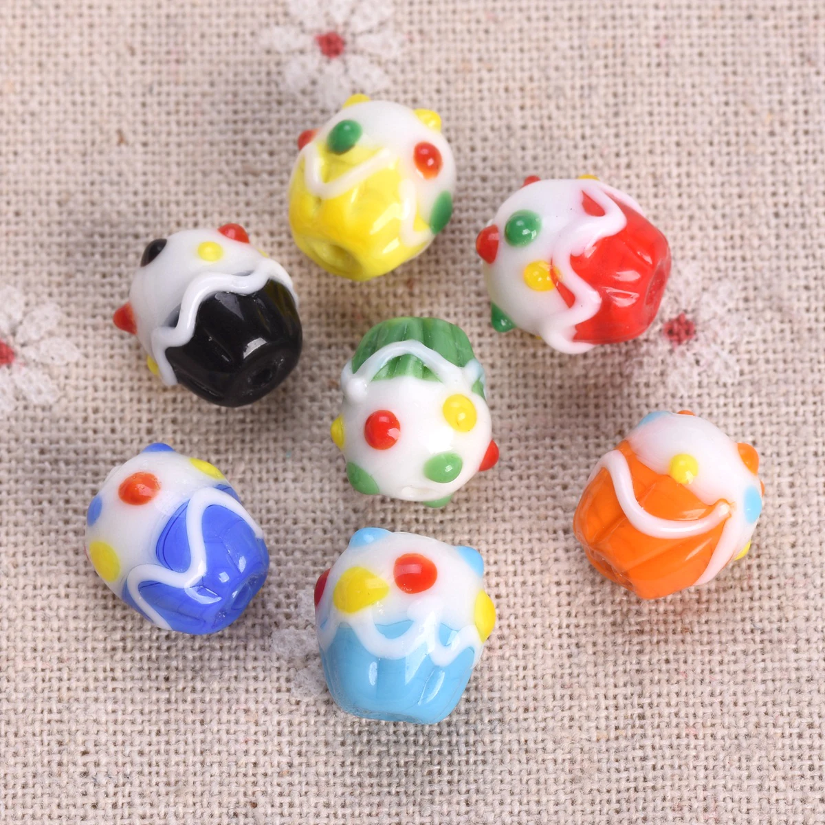 5pcs Cake Shape 13x12mm Handmade Lampwork Glass Loose Beads For Jewelry Maing DIY Pendants Findings