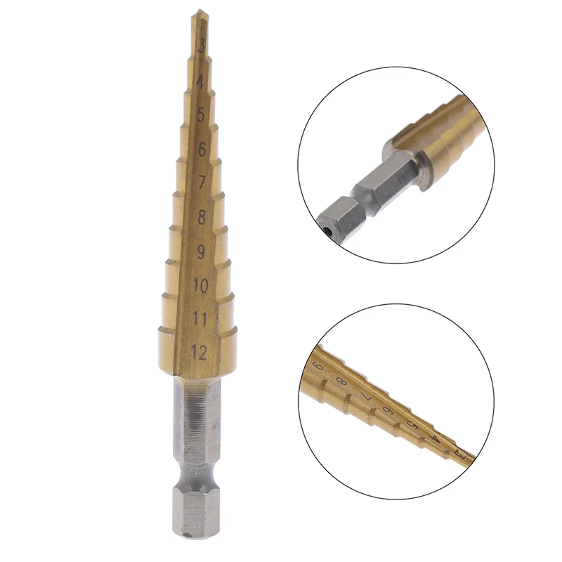 3-12mm Coated Stepped Drill Bits Hex Handle Drill Bit Metal Drilling Power Tool Hexagonal shank ladder drill