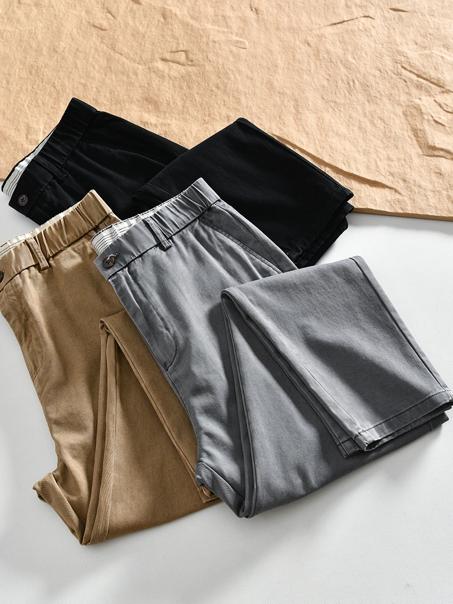 Comfortable Cotton Men's Casual Pants Straight Leg Thickened Autumn Fashion Urban Style Zipper mid Waist Long Trousers