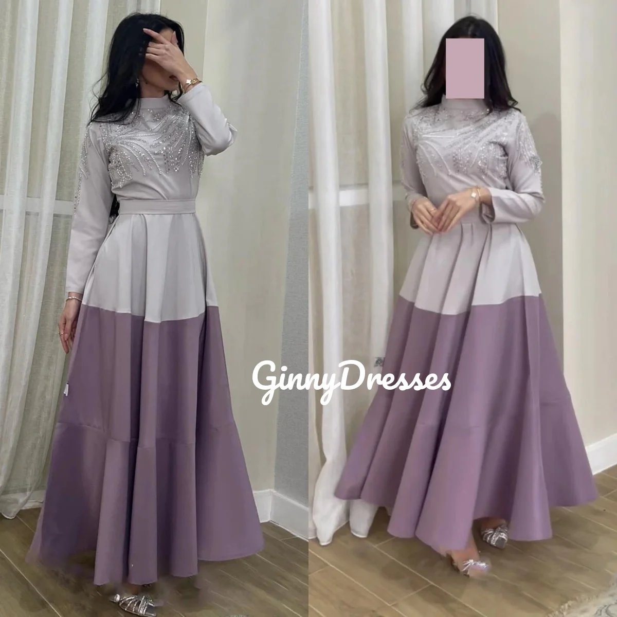 

Vestidos De Festa Customize A-Line Hig Scoop Neckline Dress Women Elegant Luxury Floor-Length Long Sleeves Dubai Luxury Evening