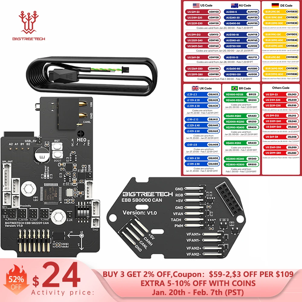 BIGTREETECH EBB SB2209 CAN/USB Board For Klipper Voron StealthBurner KNOMI Octopus Pro Raspberry Pi Canbus HeadTool PT1000