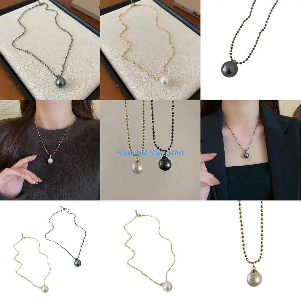 

HX6F Stylish Long Chain Necklace with Beads Pendant Stylish Clavicular Chain Ornament