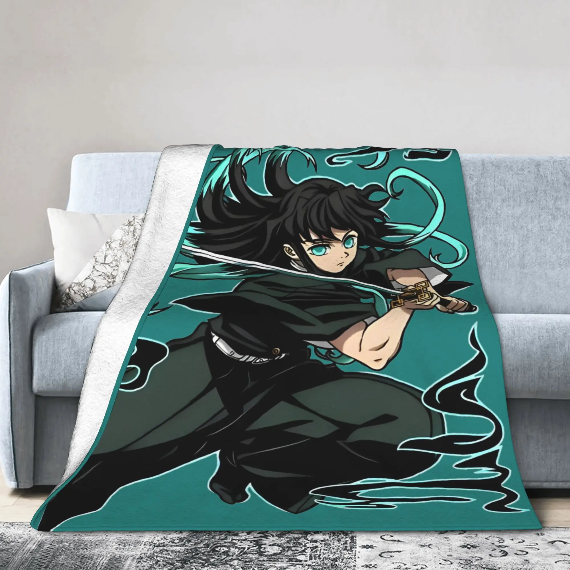 Mist Pillar Muichiro Tokito Blanket Cover Fleece Anime Lightweight Throw Blanket for Bedding Couch Bedroom Quilt