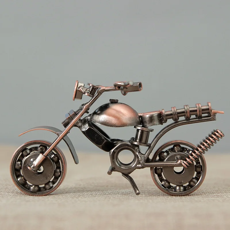 Handmade Small Bronze and Silver Motorcycle Model, Motorbike Prop, Retro Motor Figurine, Iron Boy Gift, Kid Toy, Hm Office Decor
