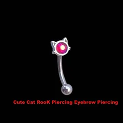 1PC 2023 New Cute Cat Curved Rook Piercing Stainless Steel Eyebrow Piercing Body Piercing  Eyebrow Jewelry 16g