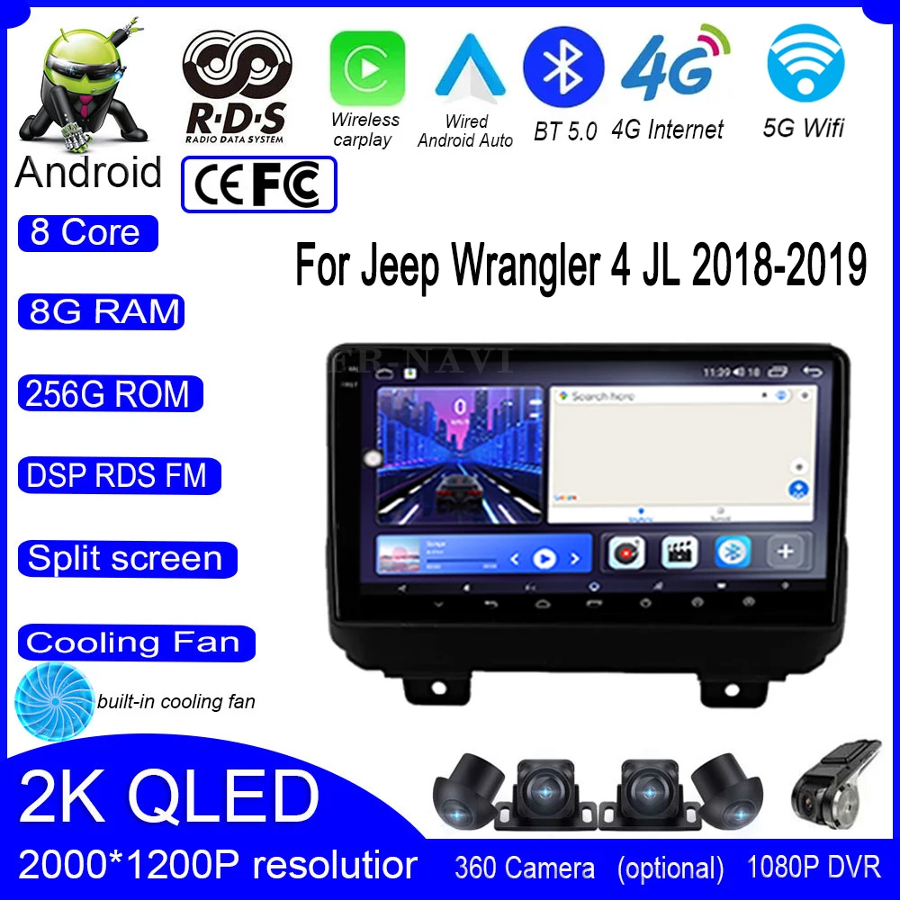 

Android 14 для Jeep Wrangler 4 JL 2018-2019 Автомобильное видео CarPlay Стерео GPS-навигация автомобильное радио мультимедиа