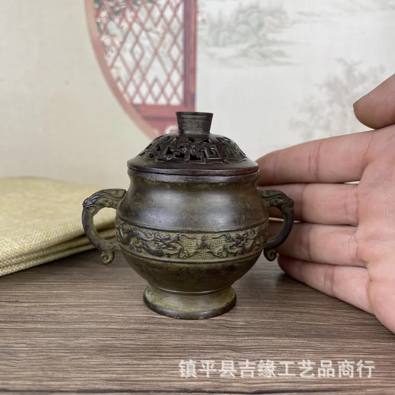 Antique-style double-dragon incense burner ornament for home use, decorative craft item