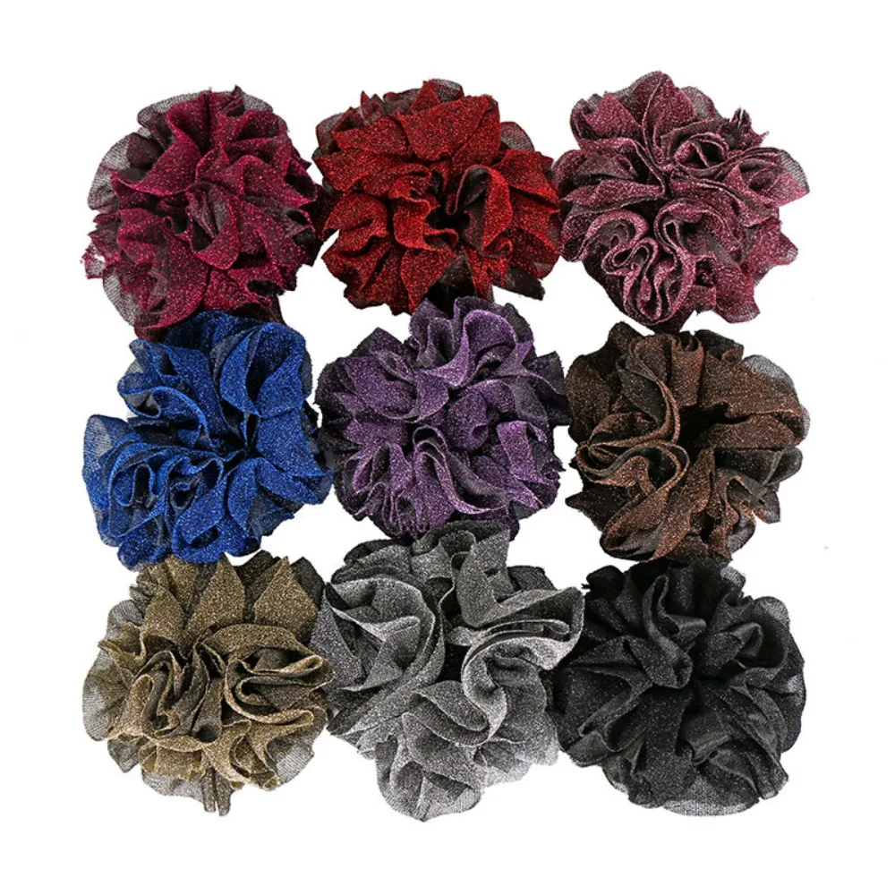 Headwear Oversize Scrunchies Fabric Art Elastic Elastic Rubber Bands Golden Velvet Elastic Shiny Velvet Fabric Hair Ring Hair view 5
