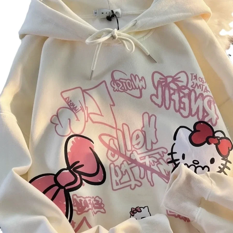 Sanrio Hello Kitty Hooded Sweatshirt Thin Women Loose Comfortable Print Cute Cartoon Y2k Jacket Lazy Kawaii Gift