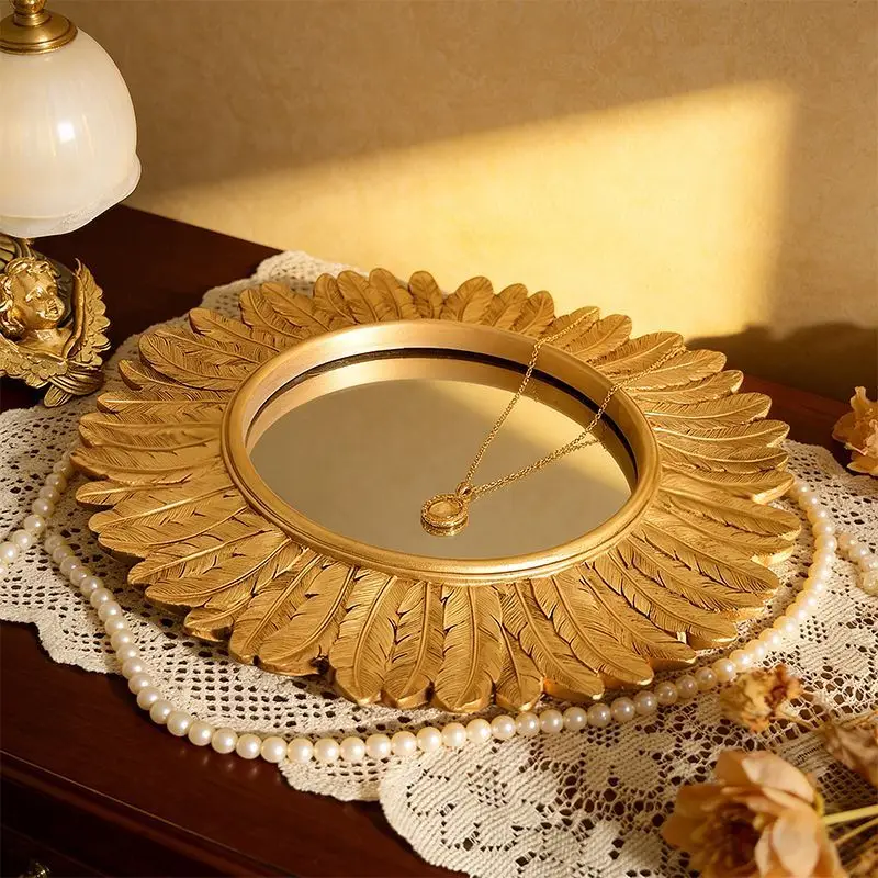 

Gold feather trim mirror wall decor - vintage french style