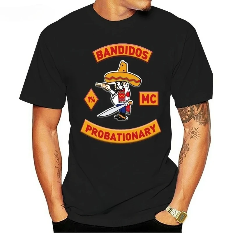 MC Fashion Bandidos Worldwide رجل أسود تي شيرت يدعم Bandidos المحلي الخاص بك قصيرة الأكمام عادية تي شيرت طباعة ملابس علوية من القطن