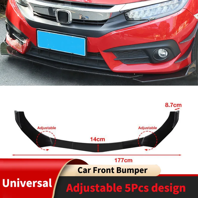 

5PCS Adjustable Universal Car Front Bumper Splitter Body Kit Duck Lip Front Blade Accessories Guard Protector Cover Parts Tuning