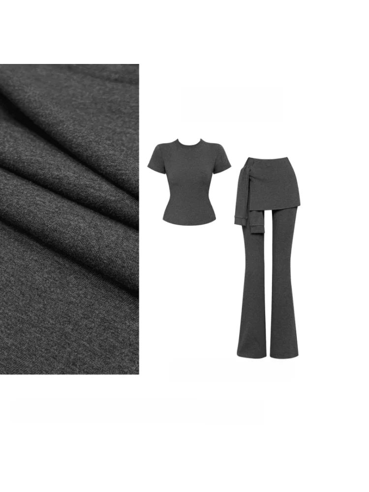 

Шикарный летний комплект в американском стиле: женская серая футболка с открытыми плечами и брюки прямого кроя, модный комплект из двух предметов, OOTD