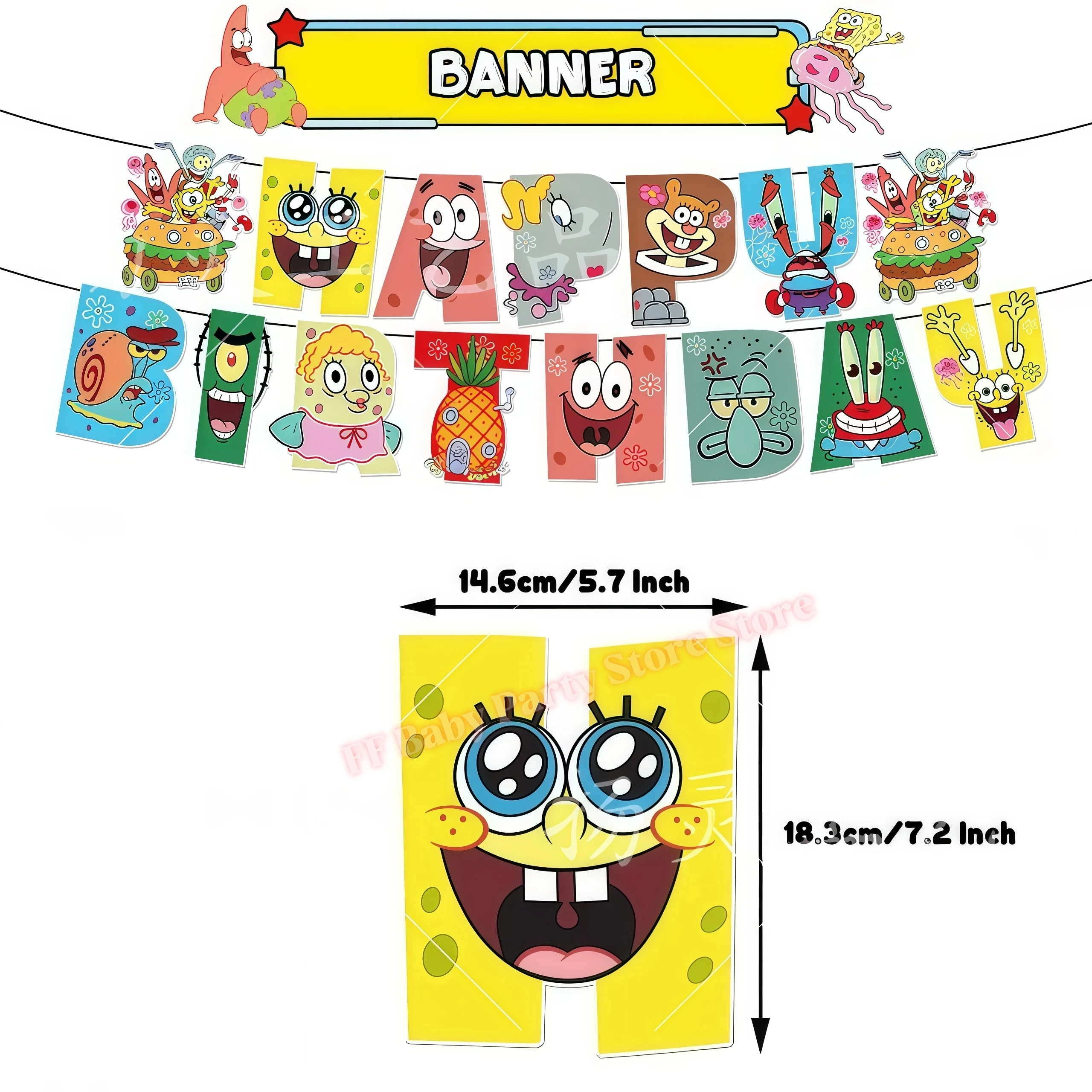 SpongeBob Geburtstagsparty Dekoration Hintergrund Tortendekoration Becher Ballons für Kinderparty Gastgeschenk Babyparty Zubehör – Detail 12