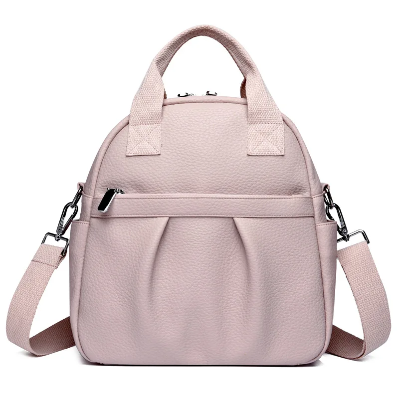 PU leather backpack women's 2025 new PU leather waterproof student backpack simple solid color large-capacity handbag