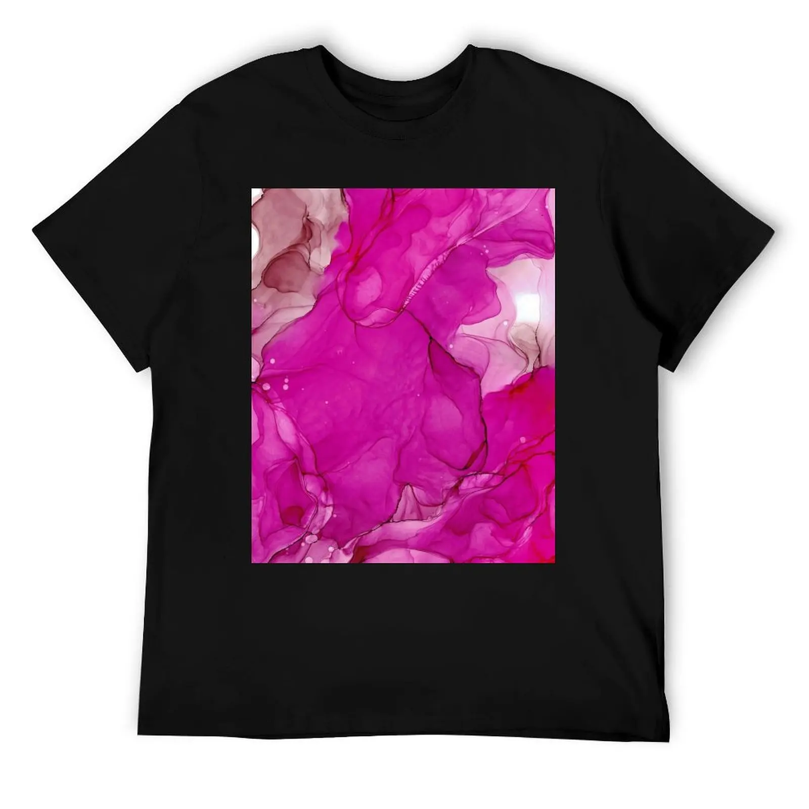 Camiseta rosa abstracta 2 2121 con pintura de tinta con Alcohol de Herzart, camisetas para hombre, camisetas suaves de algodón, camiseta 100% de algodón