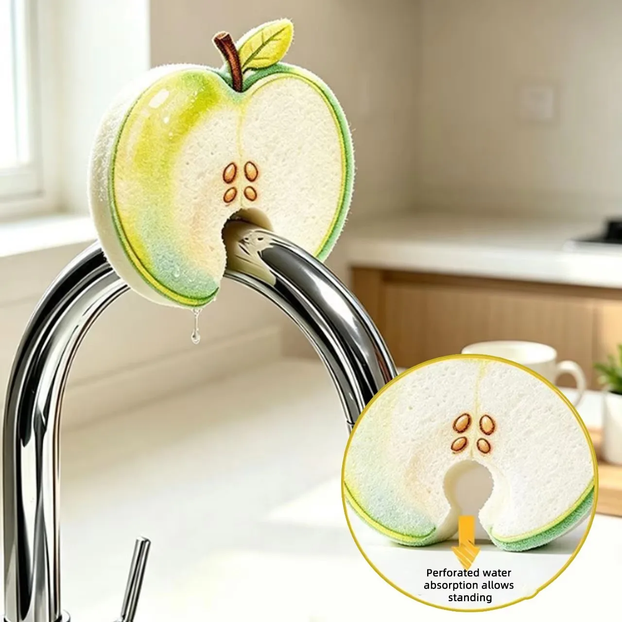 Fruit Shaped Dishwashing Sponges Kitchen Absorbent Clean Pad Water Tap Slot Design Dual-Sided Pot Bowl Stove Cleaning Sponge