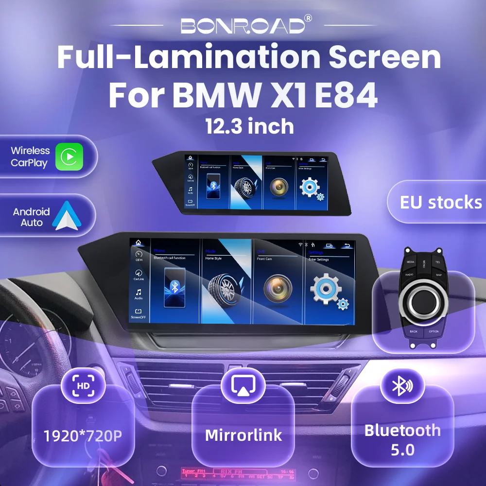 BONROAD Radio para Auto con Pantalla de 12.3'' Pulgadas, CarPlay Inalámbrico y Android Auto, Pantalla de Laminación Completa para BMW X1 E84 con Sistema CIC, Sin Pantalla, Airplay, Autolink, Mirroring, Estéreo para Auto, Navegación GPS, Pantalla Táctil Multimedia 1