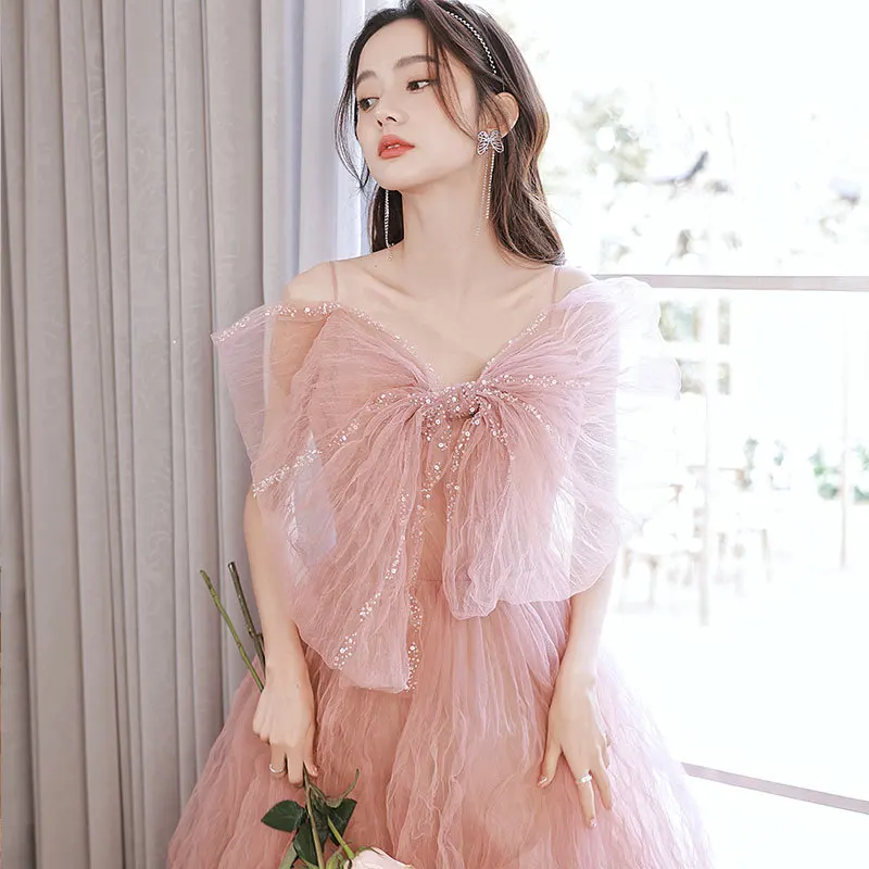 Pink Fairy Evening Dress Ladies Association Elegant Temperament Host Shine dress prom dress  dresses for women