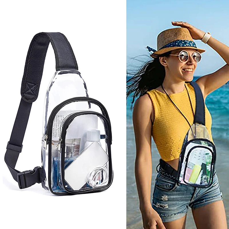 Transparent Double Layer Shoulder Bag Fashion Simple PVC Clear Crossbody Pouch Waterproof Outdoor Sports Chest Bag