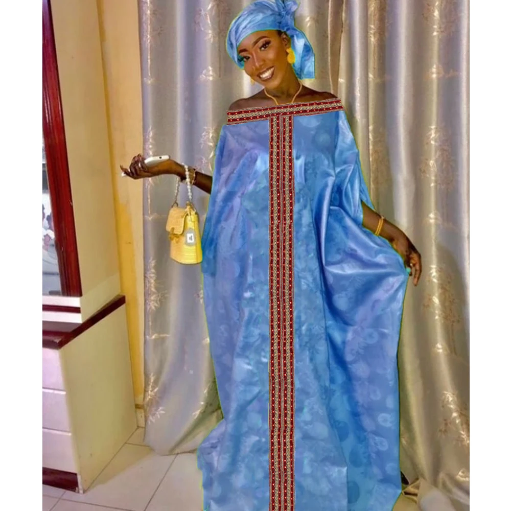 Original Bazin Riche Dresses For African Women Traditional Party Wedding Top Quality Dashiki Robe Outfits With Headscarf Set