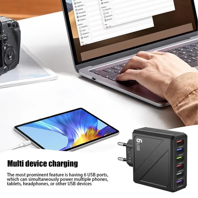 Multi-Port Charging Block Multipurpose Multi-Port Charging Block Efficient Charging Block With 6 USB Ports Energy-Saving Charger