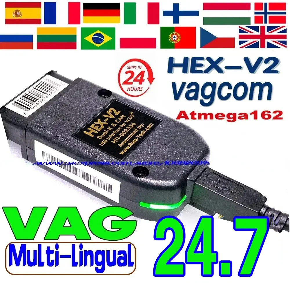 2024 VCDS VAGCOM interfaz VCDSCAN HEX V2 actualización 24,7 herramientas de diagnóstico Autocom de coche en varios idiomas