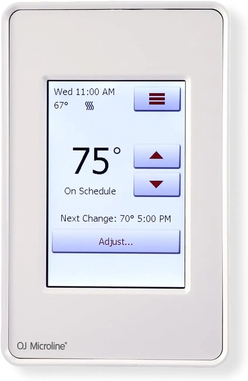 

Programmable Touchscreen Thermostat for Radiant Floor Heating, Dual Voltage 120V/240V with GFCI and Temperature Sensor