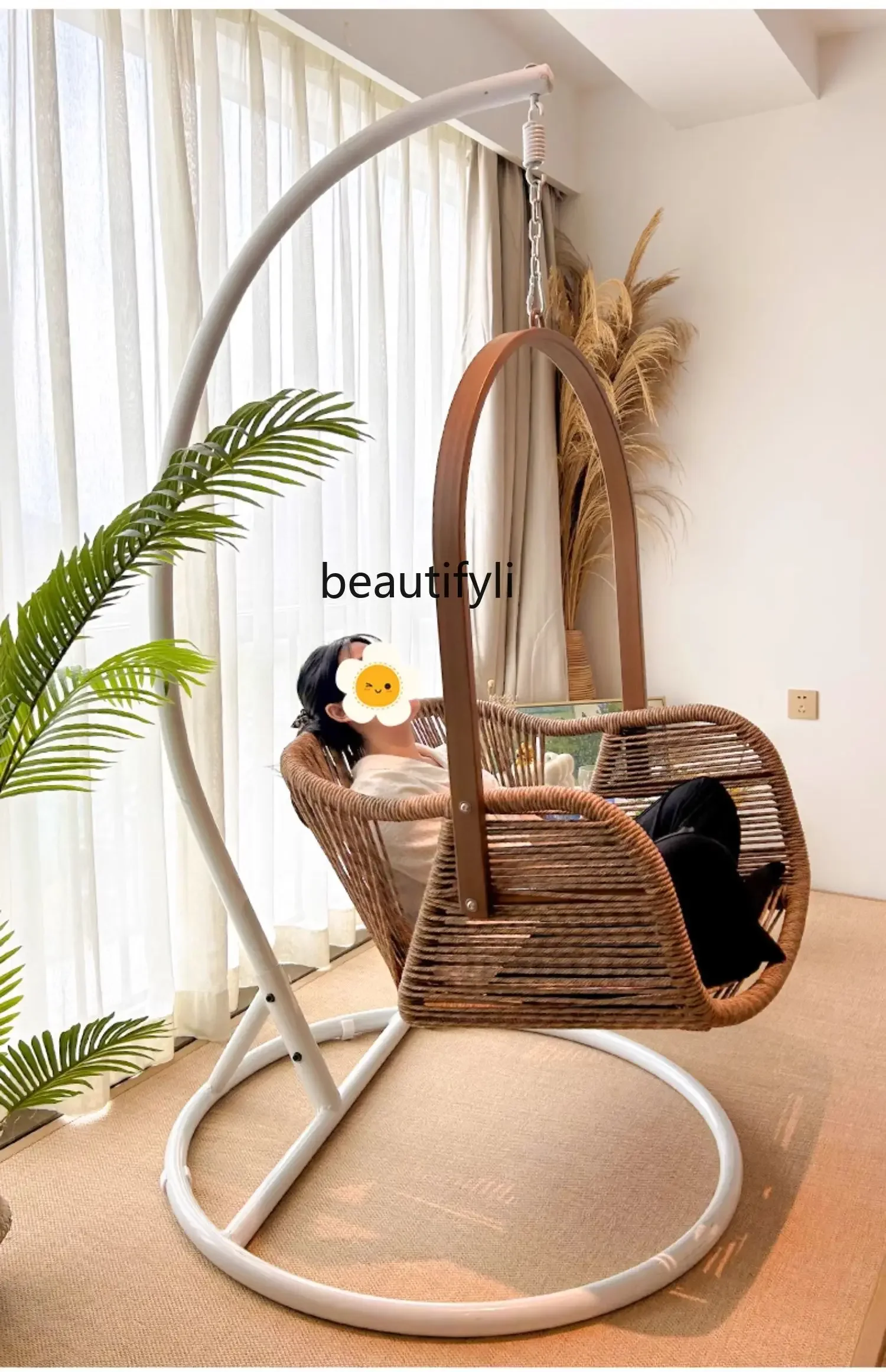 Hanging Basket Rattan Chair Indoor Swing Home Leisure Bedroom Living Room B & B Balcony Glider