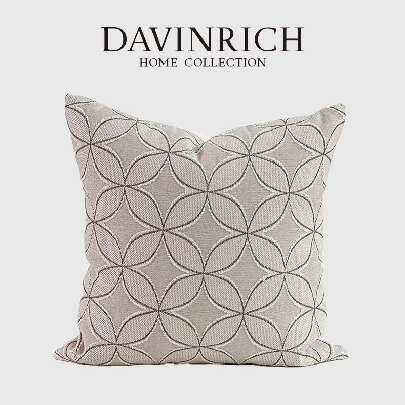 DAVINRICH Interlocking Circles Geometry Jacquard Cushion Cover American Farmhouse Decorative Thickened Pillowcase For Sofa Couch
