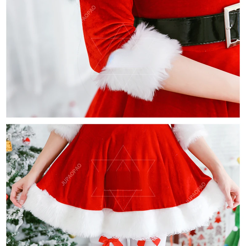 Fashionable Women's Solid Color Popular Women's Santa Claus Themed Costume Role-playing Set Fancy Christmas Dress Stage Costume