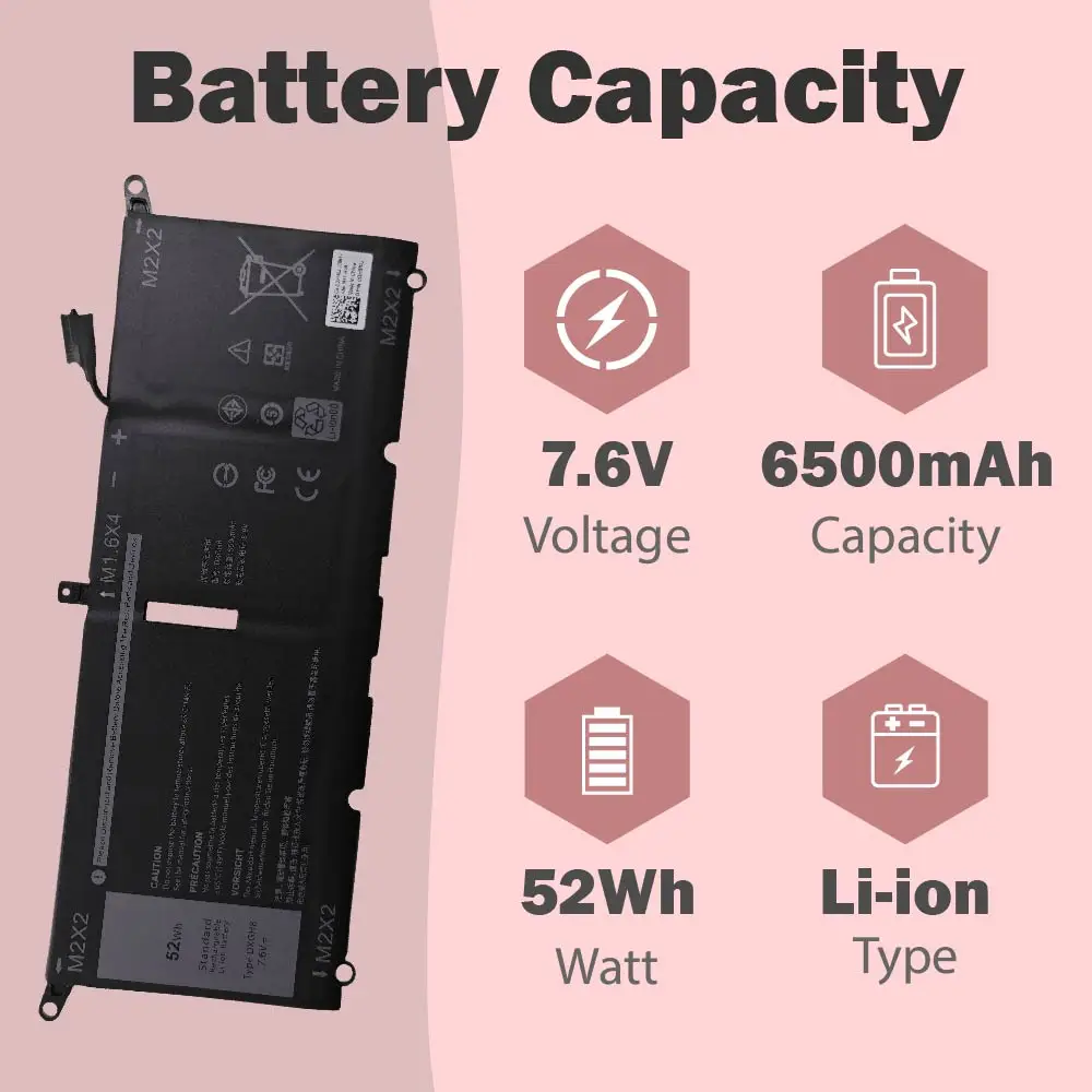 DXGH8 Battery For Dell XPS 13 9380 9370 7390 XPS 9380 (P82G002) 13-9370-D1605G D1705G D1805G D1905TG Series H754V G8VCF 0H754V
