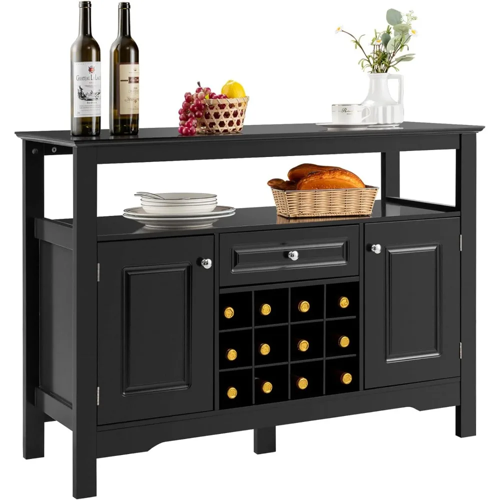 

Sideboard, Farmhouse Buffet Storage Cabinet, 12 Wine Bottle Rack Large Drawer, Wood Cupboard Pantry Organizer, Kitchen D