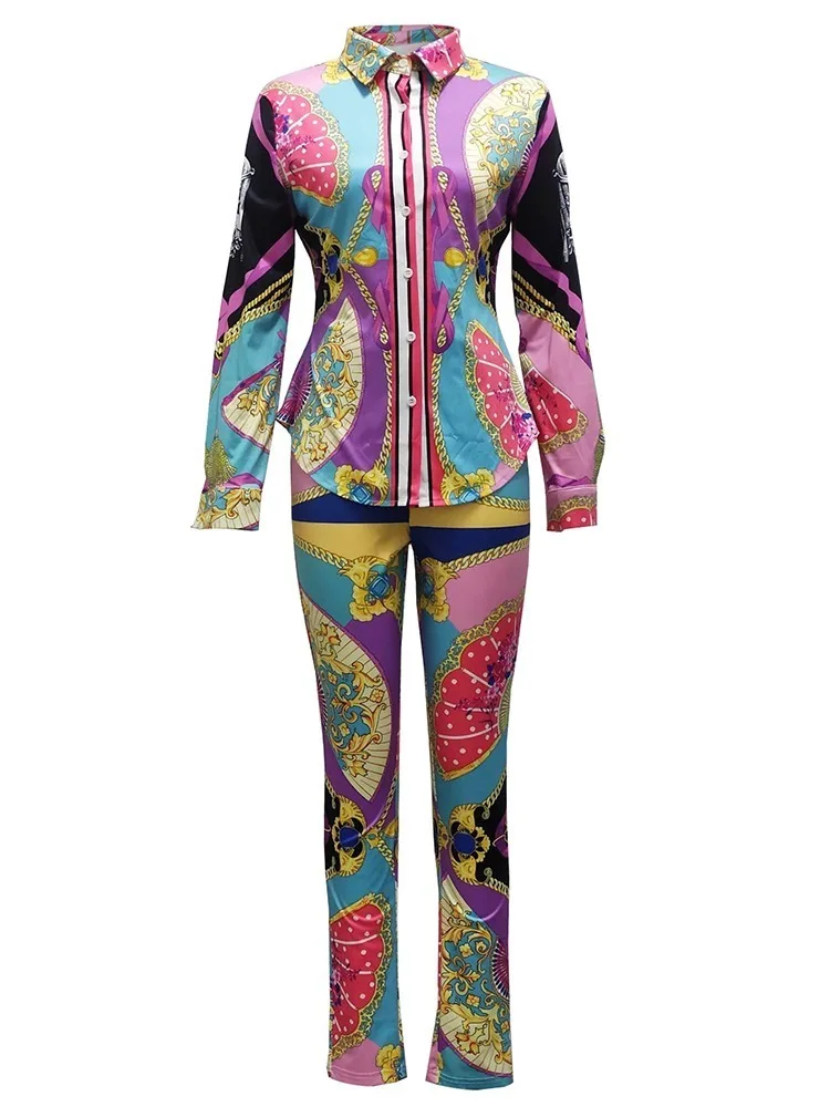 Casual Color Chain Printing Sports Suit Two Piece Set