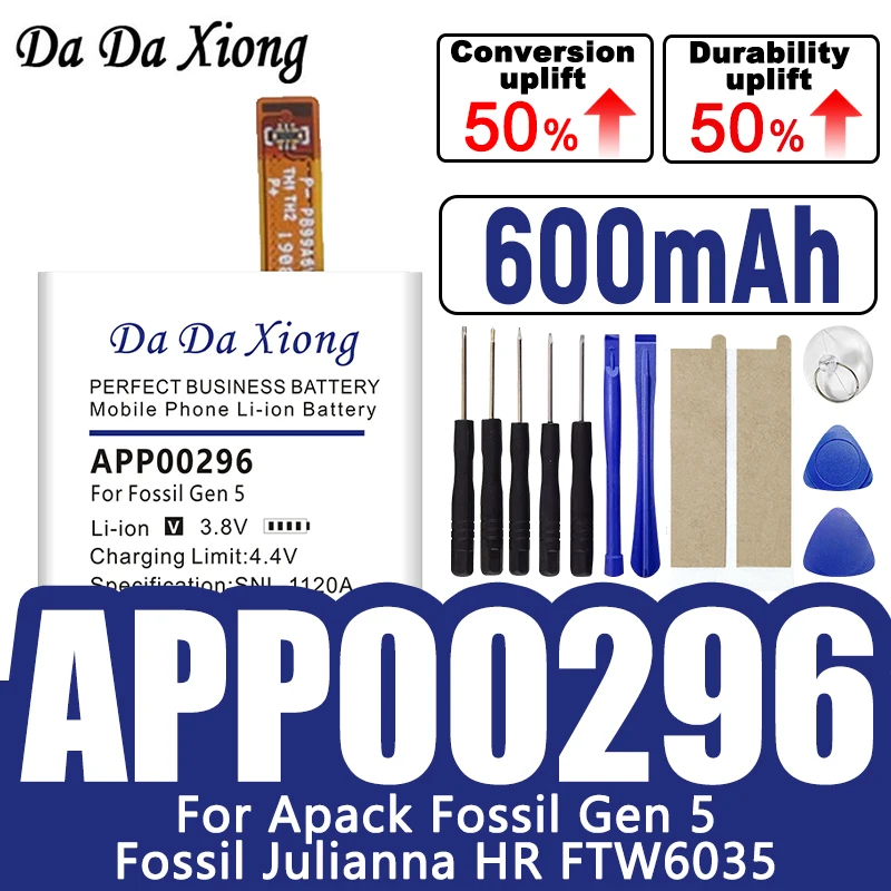 DaDaXiong APP00296 600mAh Battery for Apack Fossil Gen 5 /Fossil Julianna HR FTW6035
