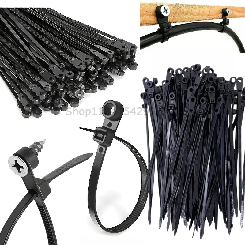 100-500 Stück Schraubloch-Kabelbinder aus Nylon, selbstsichernde Schlaufe, 4x150MM, Wickelbündel, Organizer, Befestigungsriemen, Kabelbinder