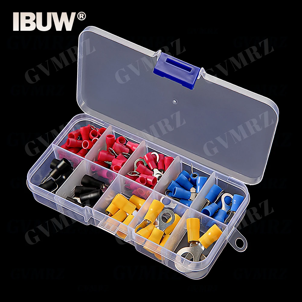 102PCS RV1.25 RV2 RV3.5 Insulated Electrical Wire Cable Connectors RV5.5 Ring Lugs Crimping Terminals Kit Red Yellow Black Blue