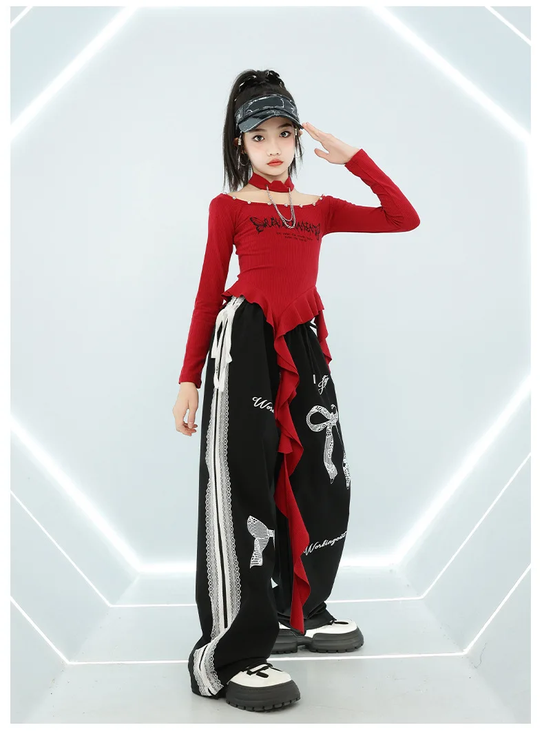 Mädchen Hip Hop Crop Top Pu Leder Cargo Hosen Kind Schuluniform Kostüme Kinder Streetwear Jazz K-pop Street Dance kleidung Sets – Detail 19