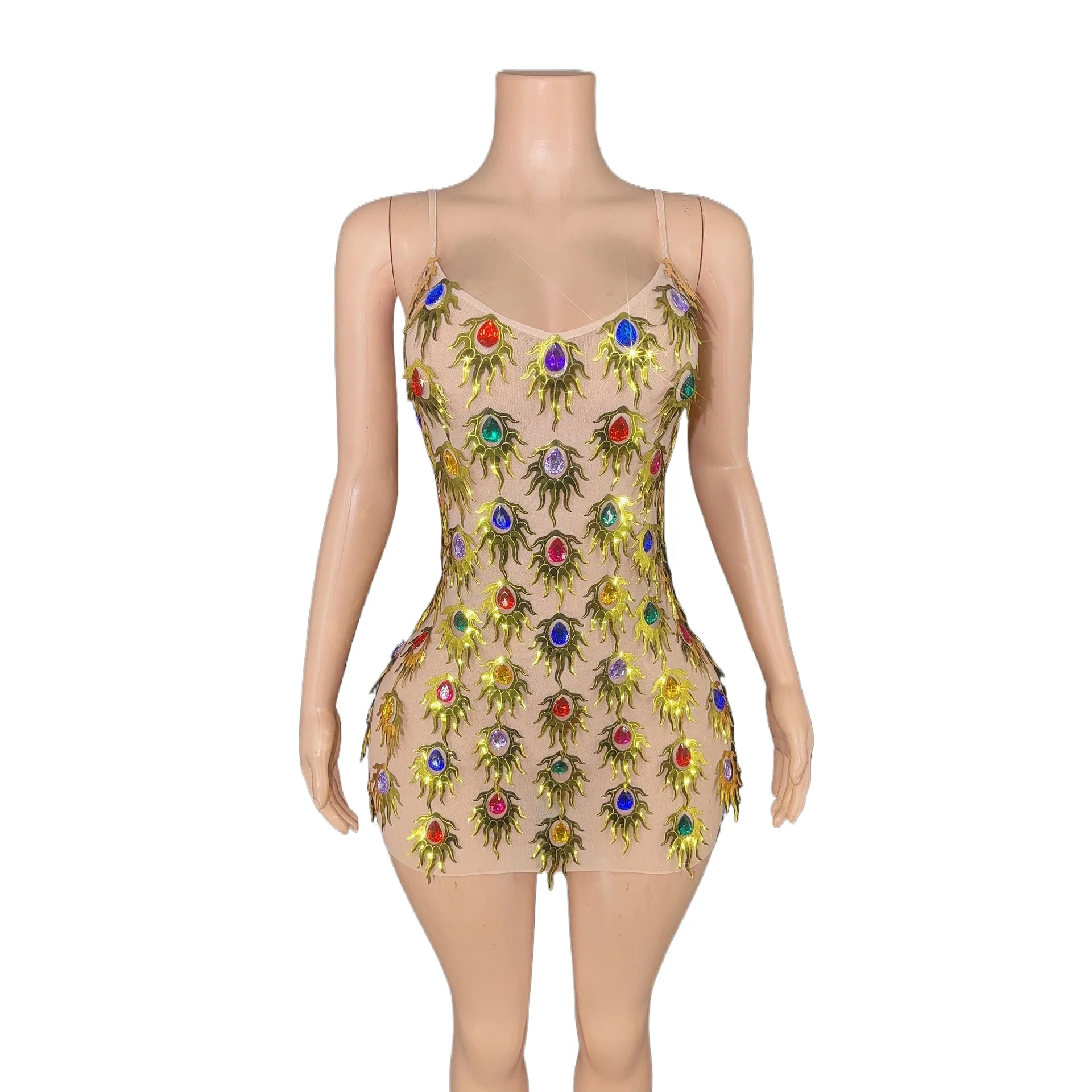 

9Color Fashion Sequin Sparkly Crystal Women Halter Backless Mesh Sexy See Through Mini Dress Sleeveless Backless Sheath Dress