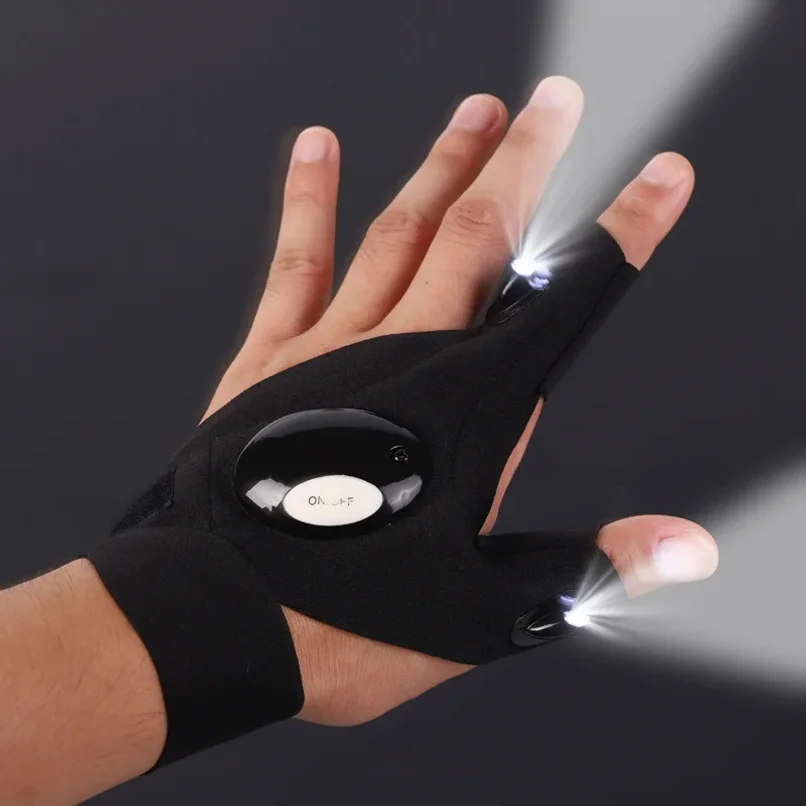 LED Half Finger Glove for Men Women Outdoor Waterproof Night Fishing Bait Cycling Running Flashlight Durable Fingerless Gloves view 2