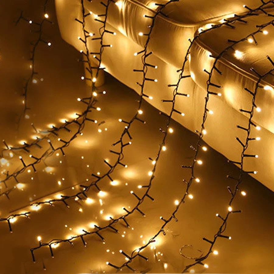 LED Christmas Cluster Light, Outdoor Firecrackers String Light, Impermeável, Jardim, Pátio, Árvore, Fada Garland, 8 Modos, 10m, 30m