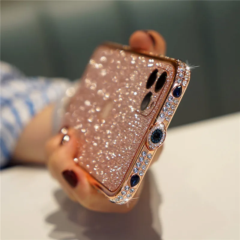 

Bling Rhinestone Glitter Crystal Dimond Bumper Case For Iphone 14 13 12 11 Pro Xs Max Metal Cover For Iphone 7 8 Plus X Xr Se