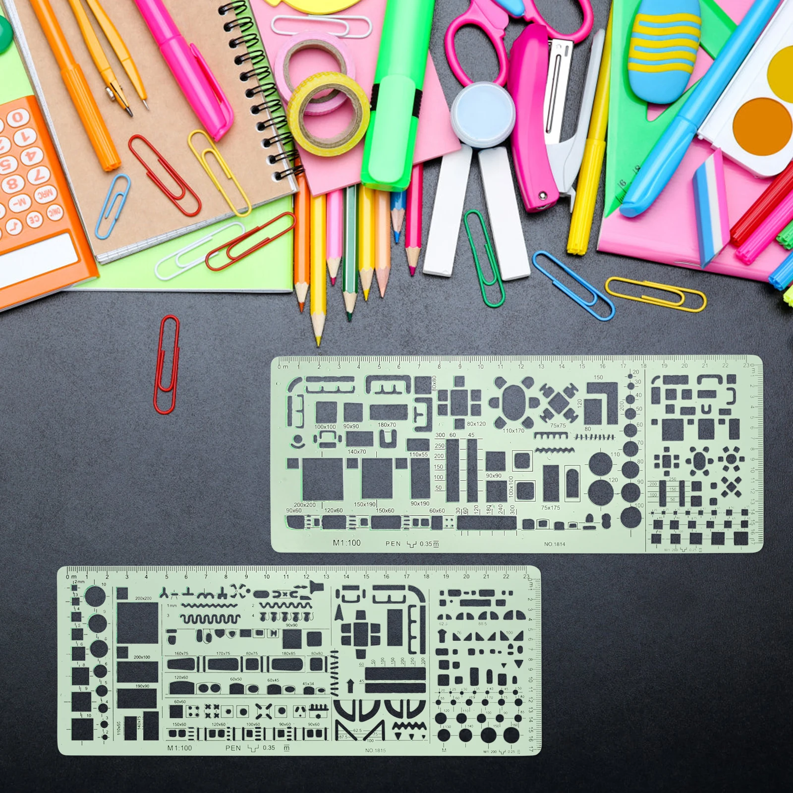 

1 set 1 set Building Formwork Geometric Drawing Templates Plastic Stencils Circle Ruler Architectural Drafting Tool for School