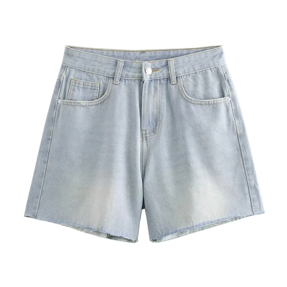 

Taop&Za 2024 Summer New Product Women's Fashion and Leisure Versatile Button Zipper with Edge Denim Shorts